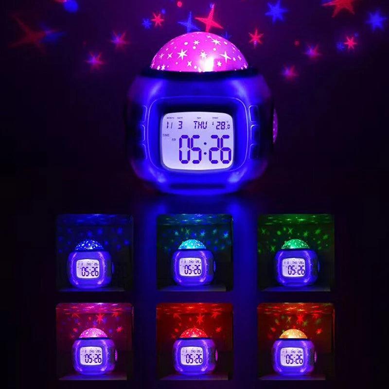 Luminária Infantil Divertida com Projetor Estrelado e Despertador - Oftaluz