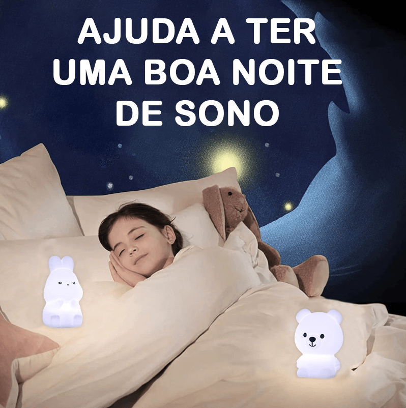 Luminária de Coelhinho e Ursinho de Silicone Macio para Decoração de Quarto - Oftaluz