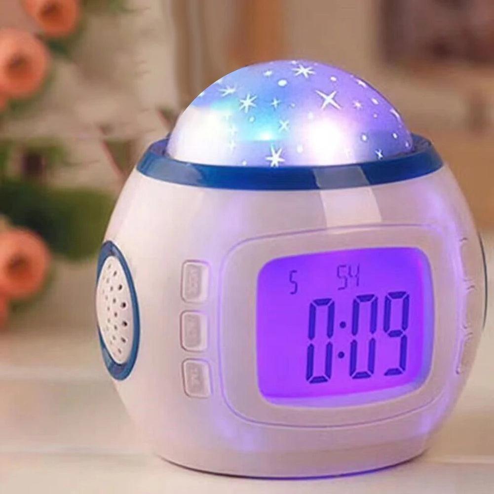Luminária Infantil Divertida com Projetor Estrelado e Despertador - Oftaluz