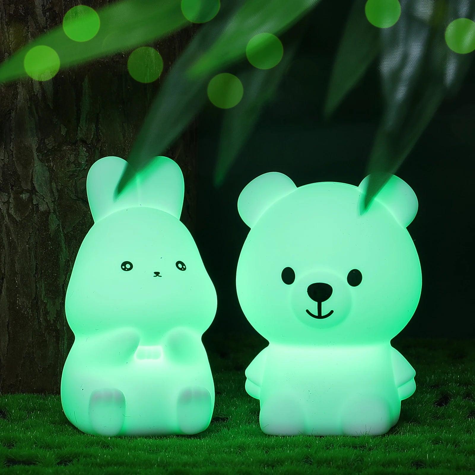 Luminária de Coelhinho e Ursinho de Silicone Macio para Decoração de Quarto - Oftaluz