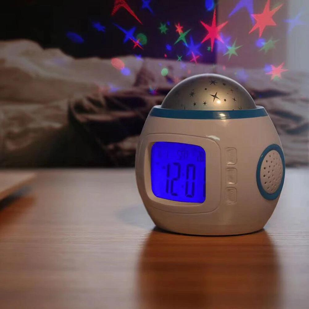 Luminária Infantil Divertida com Projetor Estrelado e Despertador - Oftaluz