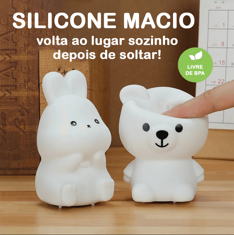 Luminária de Coelhinho e Ursinho de Silicone Macio para Decoração de Quarto - Oftaluz