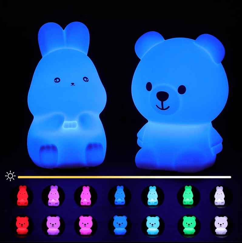 Luminária de Coelhinho e Ursinho de Silicone Macio para Decoração de Quarto - Oftaluz