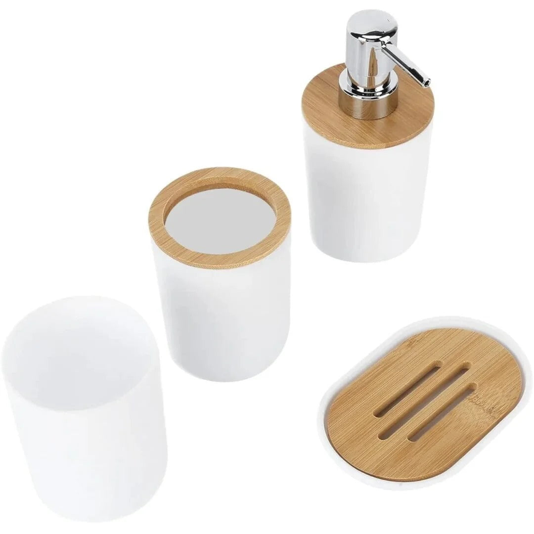 Conjunto para Banheiro Essence – 4 Peças em Bambu e Plástico