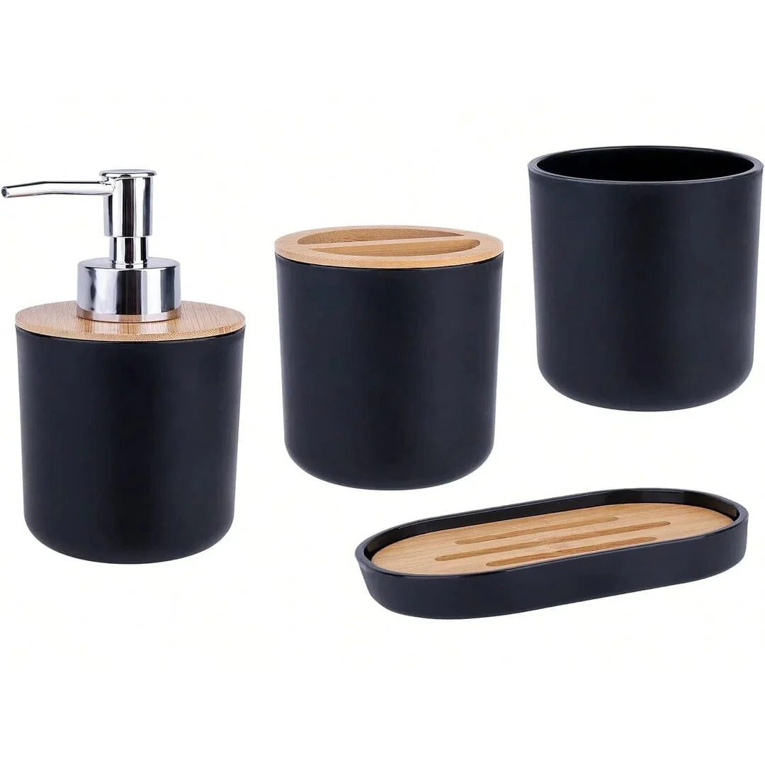 Conjunto para Banheiro Essence – 4 Peças em Bambu e Plástico