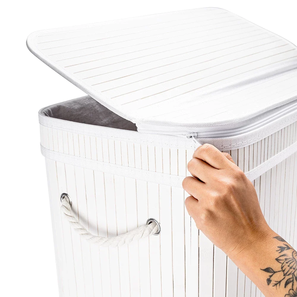Cesto de Roupas Bambu 105L com Divisória – Design Natural e Organização Inteligente