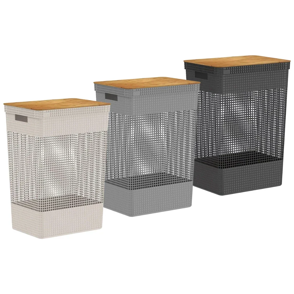 Cesto Roupa Suja 49L com Tampa de Bambu – Organização com Design Natural