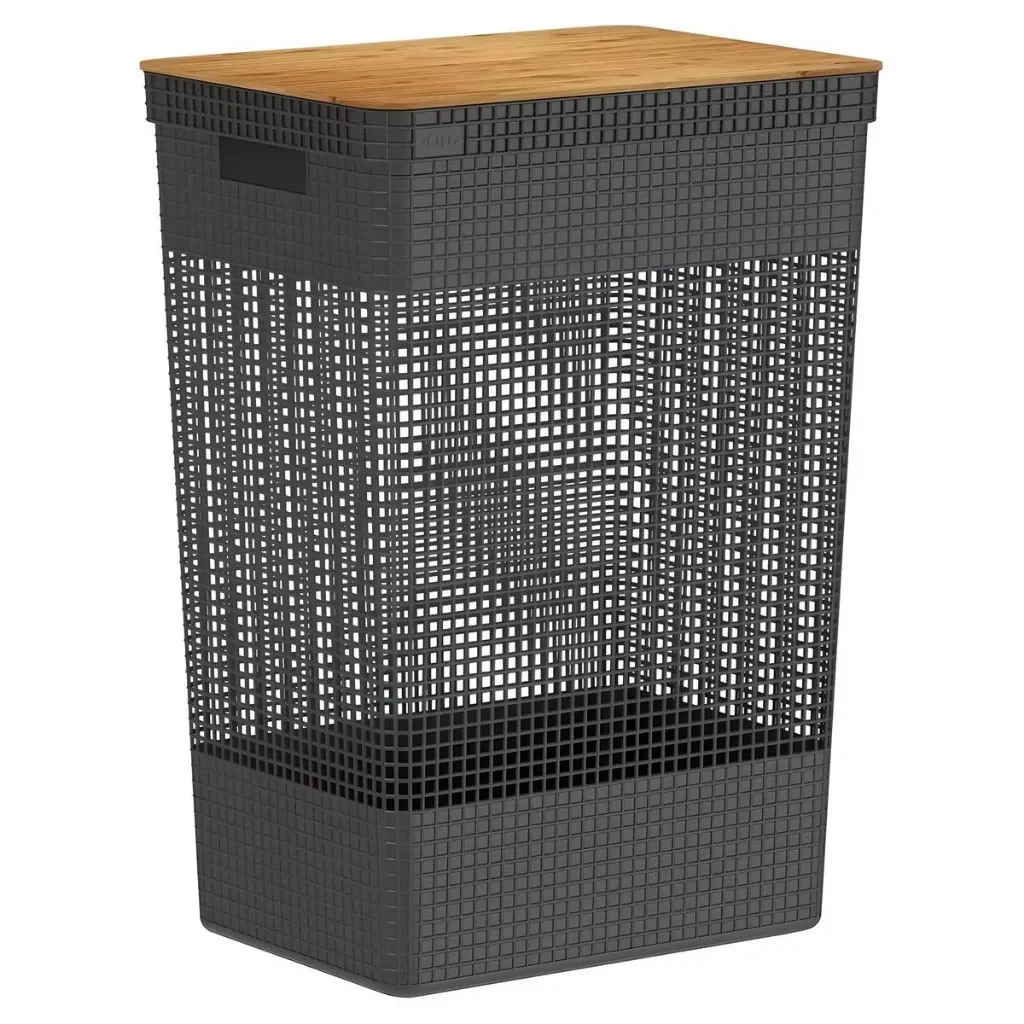 Cesto Roupa Suja 49L com Tampa de Bambu – Organização com Design Natural