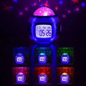 Luminária Infantil Divertida com Projetor Estrelado e Despertador - Oftaluz
