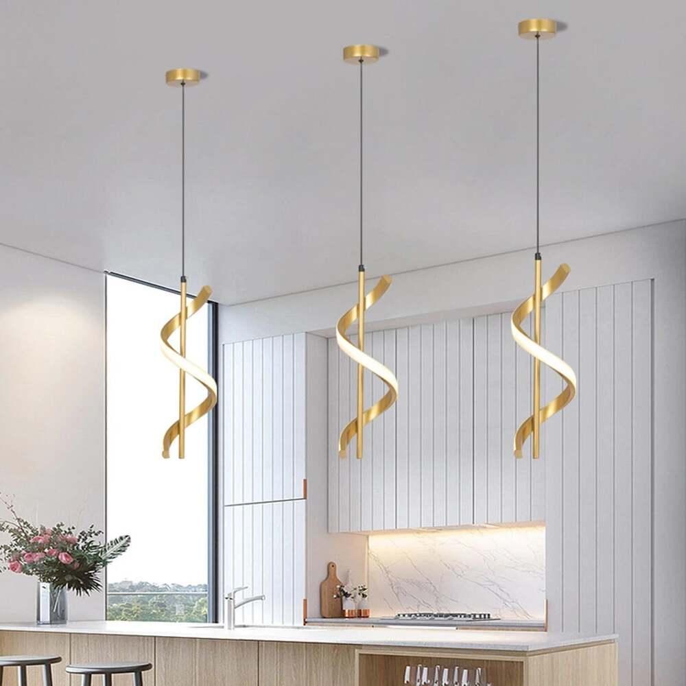 Lustre Pendente Espiral Dourado LED - Oftaluz