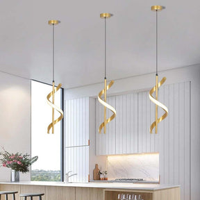 Lustre Pendente Espiral Dourado LED - Oftaluz