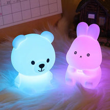 Luminária de Coelhinho e Ursinho de Silicone Macio para Decoração de Quarto - Oftaluz