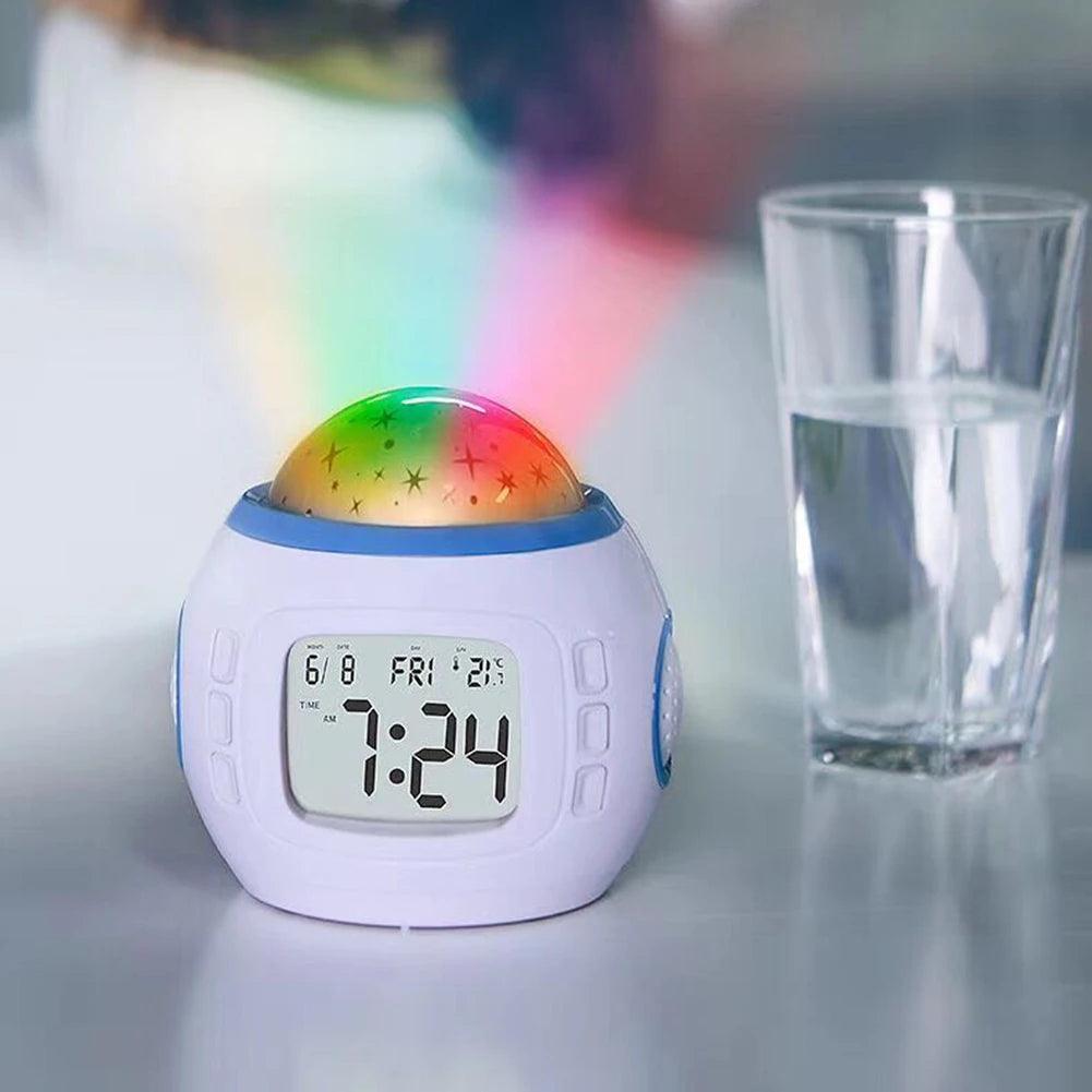 Luminária Infantil Divertida com Projetor Estrelado e Despertador - Oftaluz