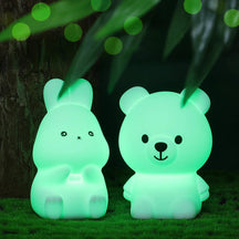 Luminária de Coelhinho e Ursinho de Silicone Macio para Decoração de Quarto - Oftaluz