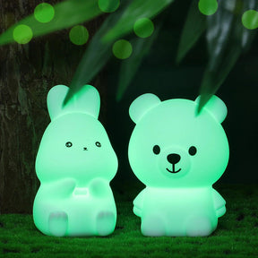 Luminária de Coelhinho e Ursinho de Silicone Macio para Decoração de Quarto - Oftaluz