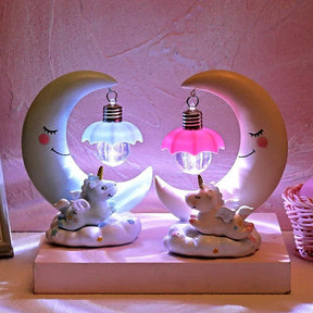 Luz Noturna LED Lua Unicórnio de Resina - Decoração para Quarto Infantil - Oftaluz