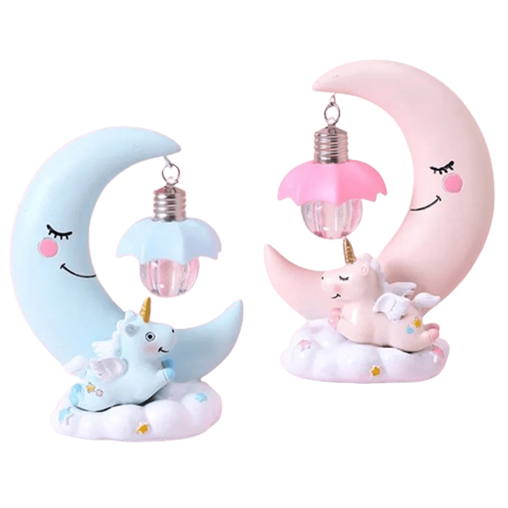 Luz Noturna LED Lua Unicórnio de Resina - Decoração para Quarto Infantil - Oftaluz