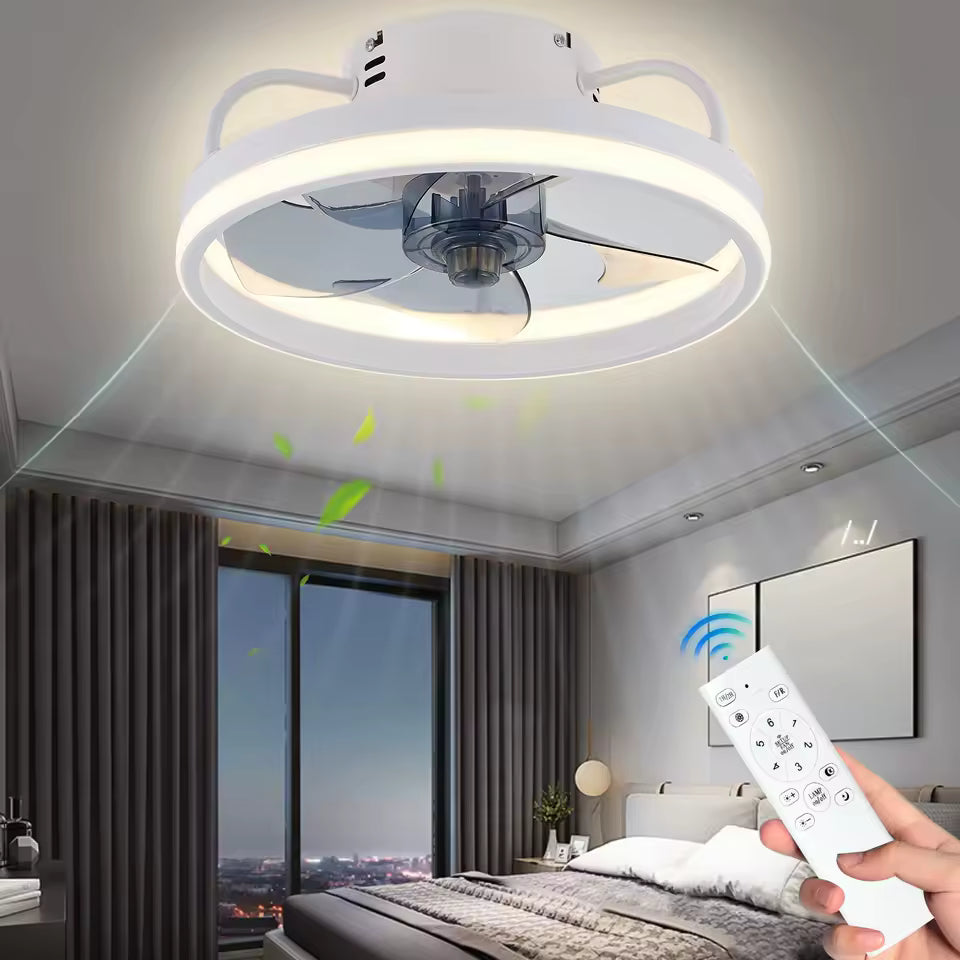 Ventilador Teto Portátil LED 55W c/ Controle Bivolt (110V / 220V) – Instalação Rápida e Design Moderno