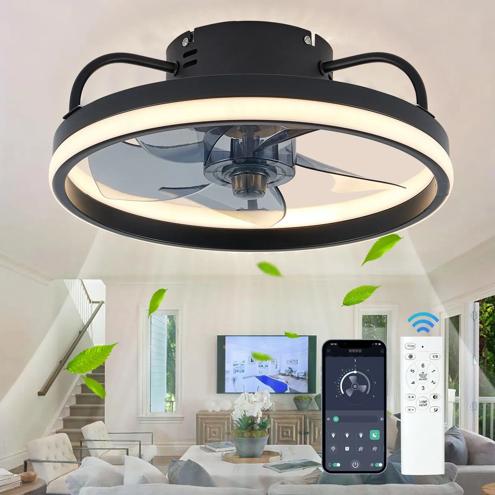 Ventilador Teto Portátil LED 55W c/ Controle Bivolt (110V / 220V) – Instalação Rápida e Design Moderno
