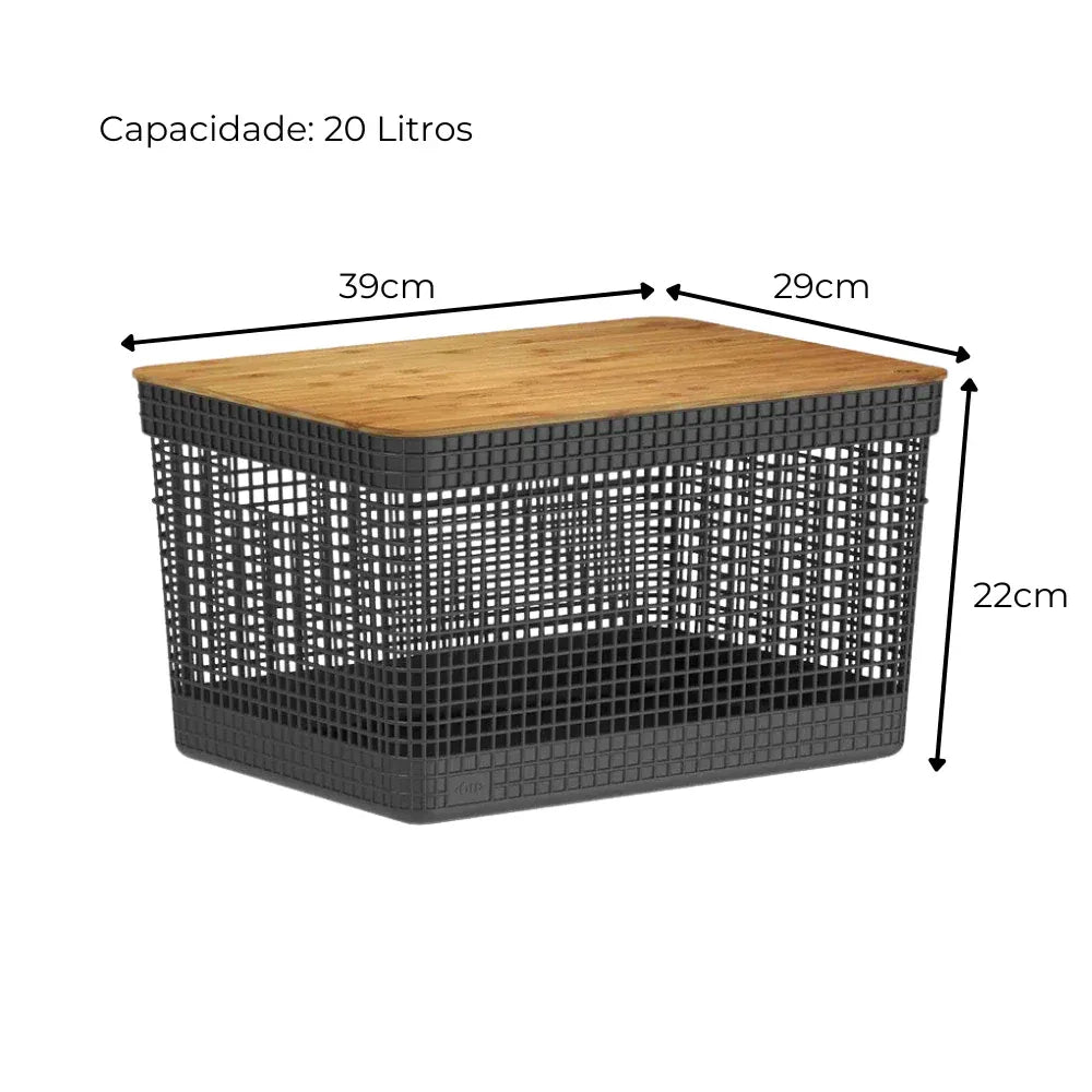 Cesto Organizador 20L com Tampa de Bambu – Estilo e Praticidade
