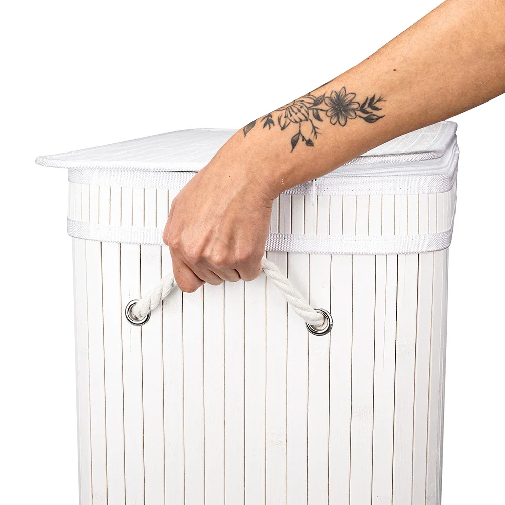 Cesto de Roupas Bambu 105L com Divisória – Design Natural e Organização Inteligente