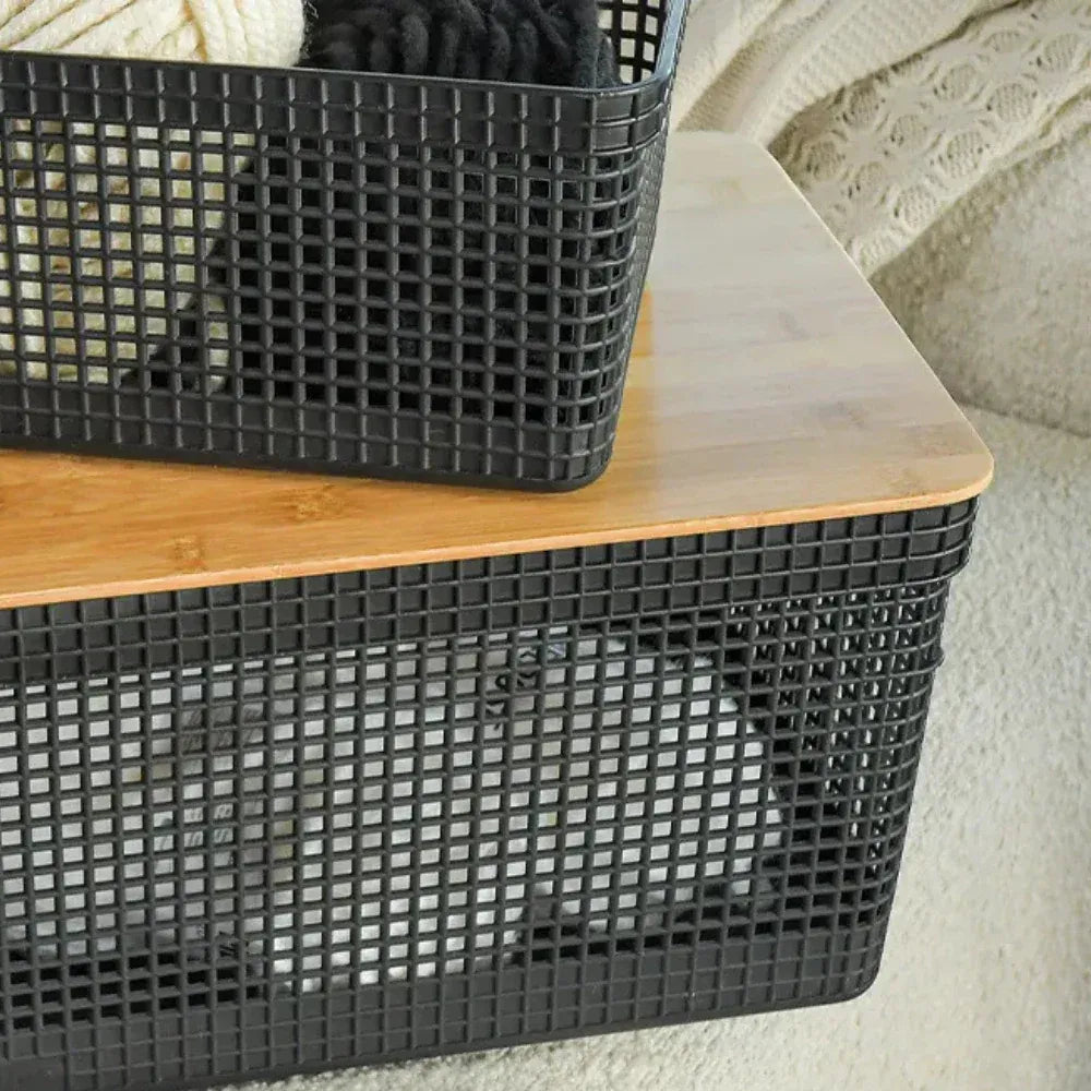 Cesto Organizador 20L com Tampa de Bambu – Estilo e Praticidade
