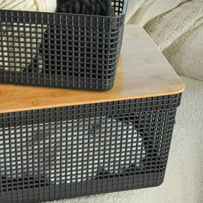 Cesto Organizador 20L com Tampa de Bambu – Estilo e Praticidade