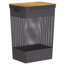 Cesto Roupa Suja 49L com Tampa de Bambu – Organização com Design Natural