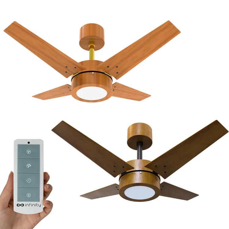 Ventilador de Teto Infinity Linea LED 3000K Dourado Freijó 4 Pás 220 V 1062 + Controle Remoto