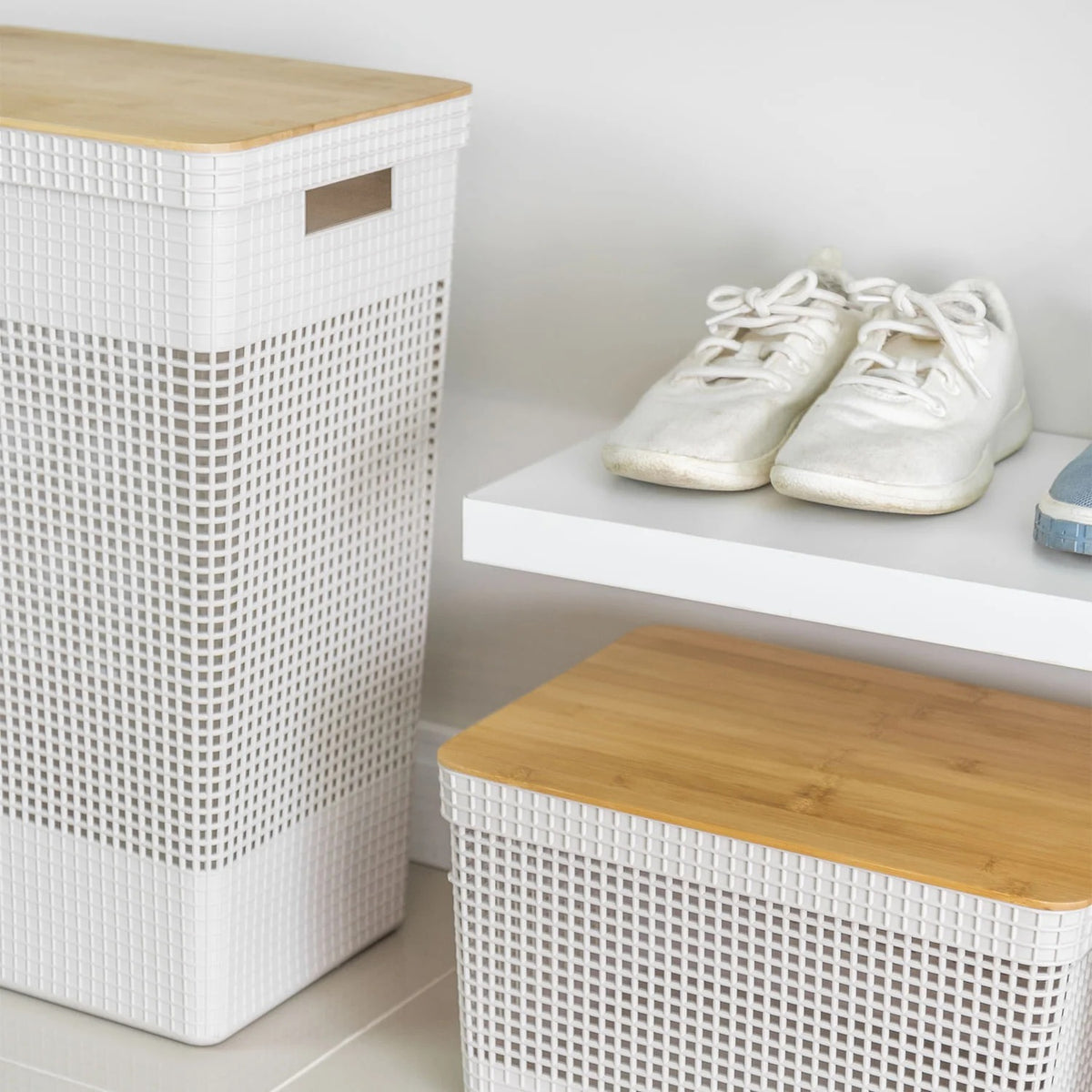 Cesto Roupa Suja 49L com Tampa de Bambu – Organização com Design Natural