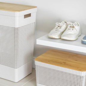 Cesto Roupa Suja 49L com Tampa de Bambu – Organização com Design Natural