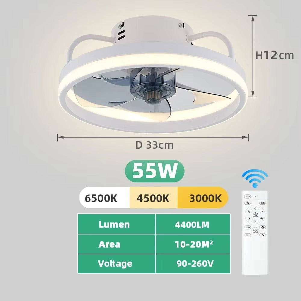 Ventilador Teto Portátil LED 55W c/ Controle Bivolt (110V / 220V) – Instalação Rápida e Design Moderno