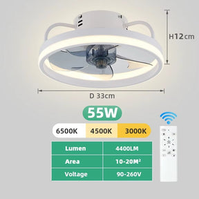 Ventilador Teto Portátil LED 55W c/ Controle Bivolt (110V / 220V) – Instalação Rápida e Design Moderno