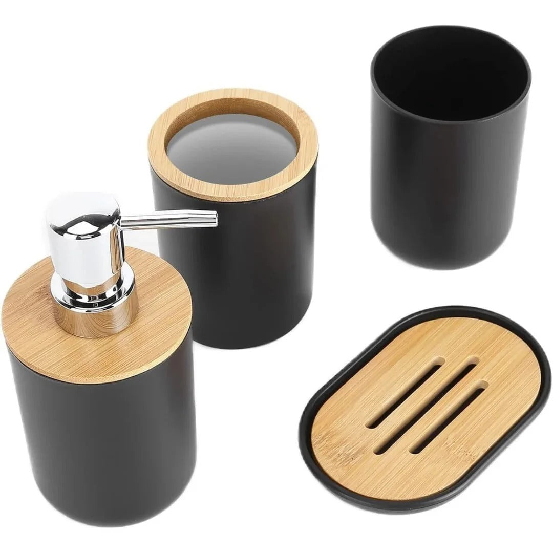 Conjunto para Banheiro Essence – 4 Peças em Bambu e Plástico