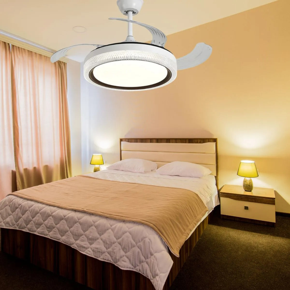 Ventilador Teto Retrátil LED 2700 Lumens c/ Controle – Design Cristal e Alta Eficiência