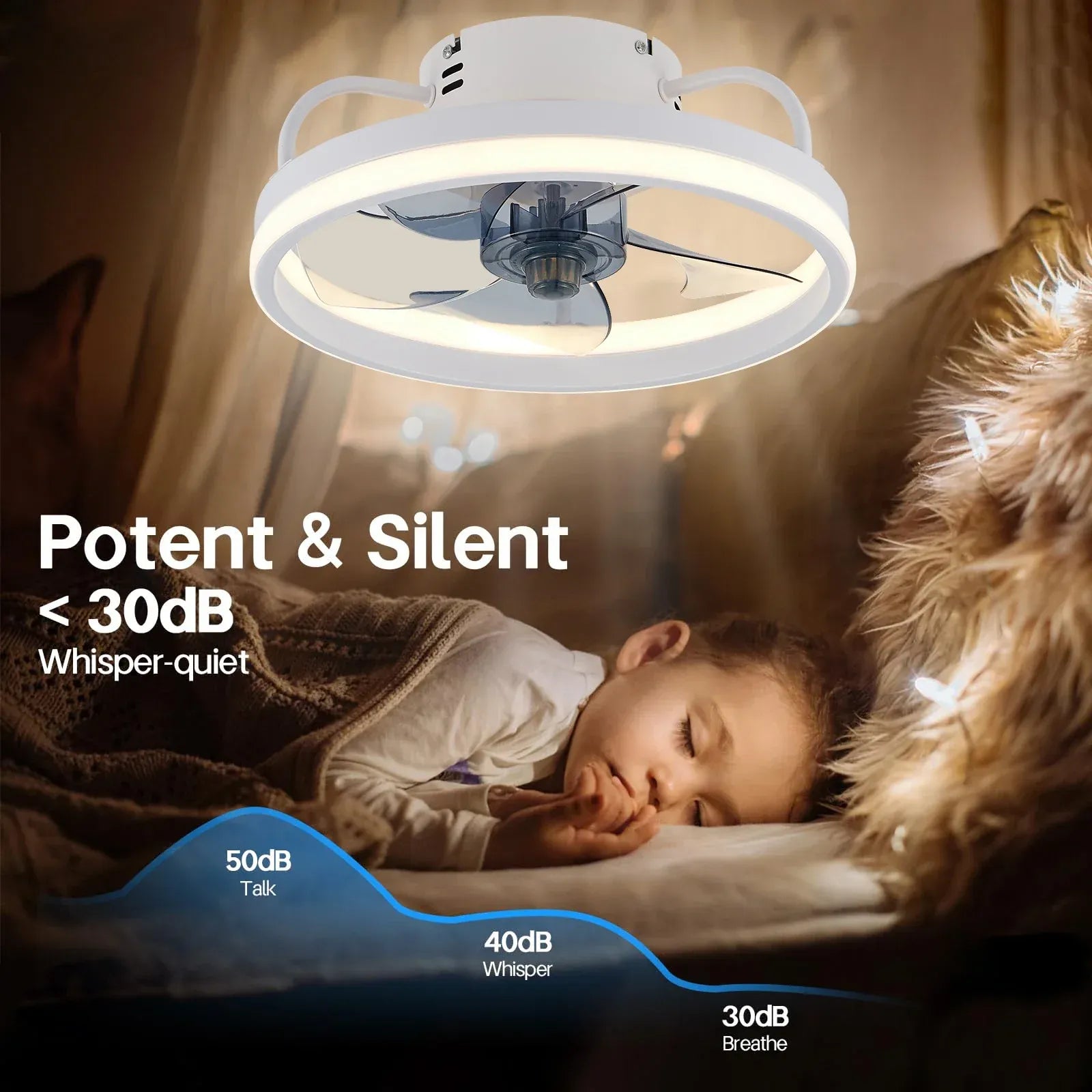 Ventilador Teto Portátil LED 55W c/ Controle Bivolt (110V / 220V) – Instalação Rápida e Design Moderno