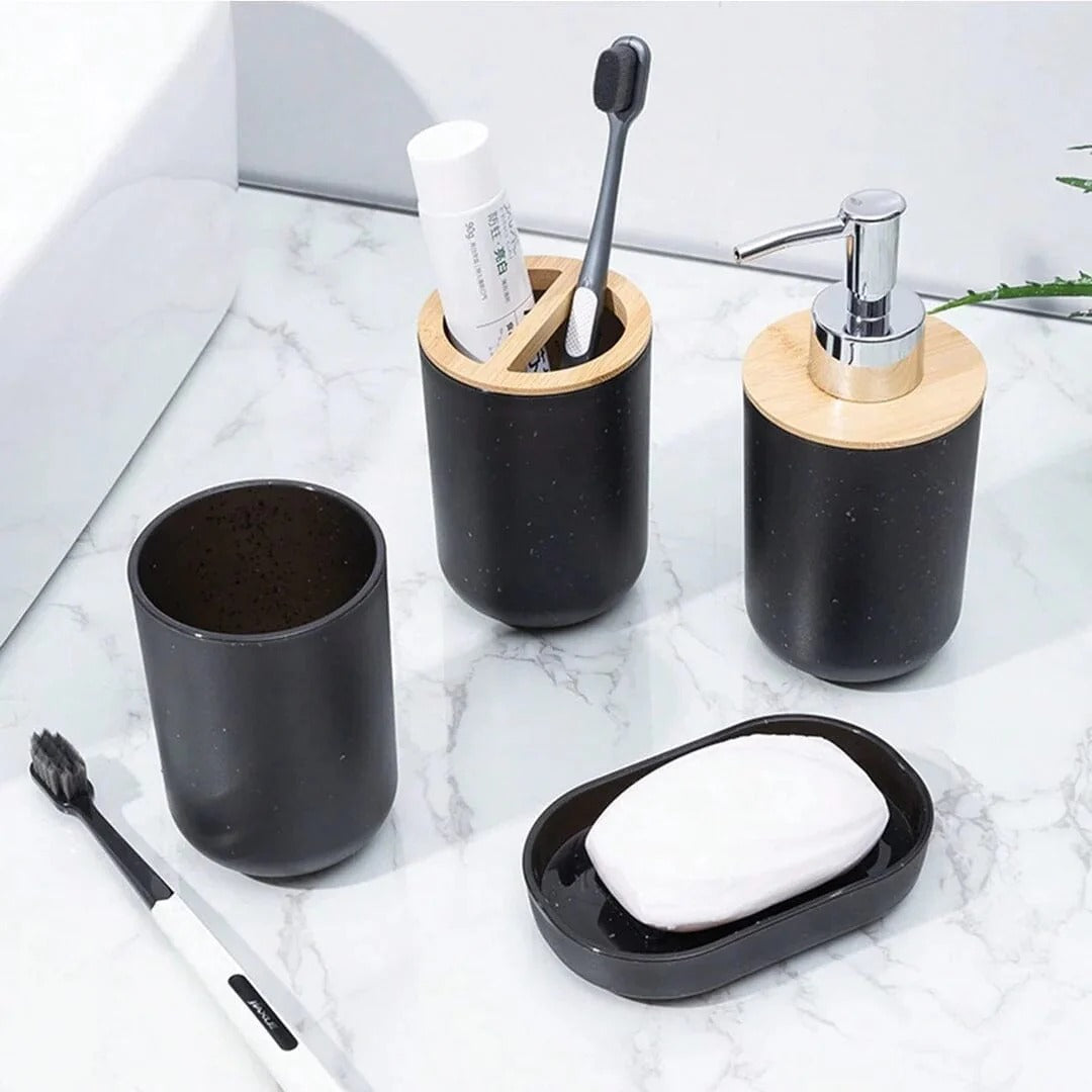 Conjunto para Banheiro Essence – 4 Peças em Bambu e Plástico